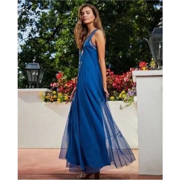 JOHNNY WAS Mazzy Maxi DRESS Size XS Embroidered Mesh V-Neck Sleeveless NEW $318 - Picture 4 of 11